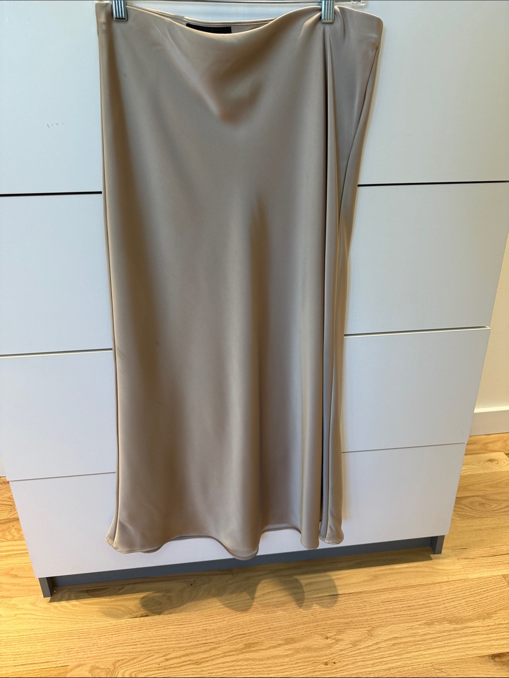 Zara Satin Maxi Skirt in Taupe Beige